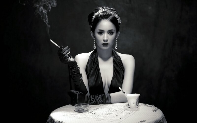 Woman in Black Dress — Dramatic, Photograph, Cigarette, Gloves, Headband