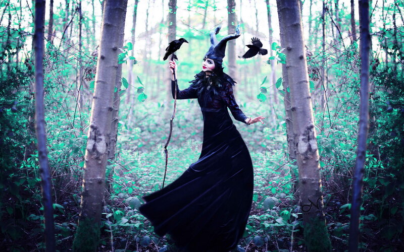 Woman in Black Dress — Dramatic, Photograph, Crow, Forest