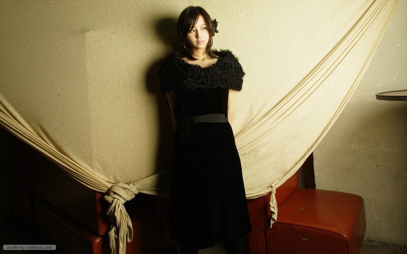 Woman in Black Dress — Dramatic, Photograph, Curtain, Couch