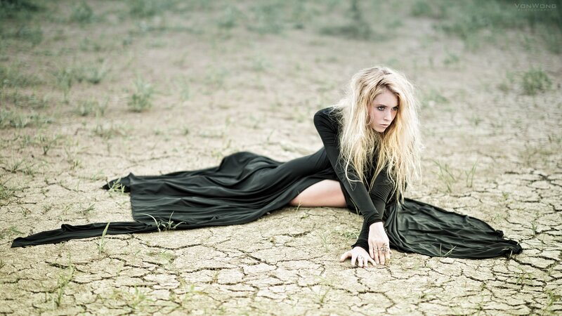 Woman in Black Dress — Dramatic, Photograph, Dry Ground