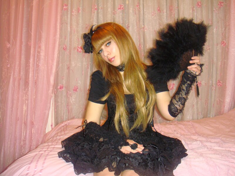 Woman in Black Dress — Dramatic, Photograph, Feather Fan
