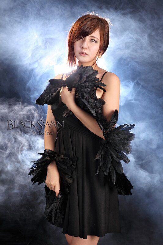 Woman in Black Dress — Dramatic, Photograph, Feathers, Smoke