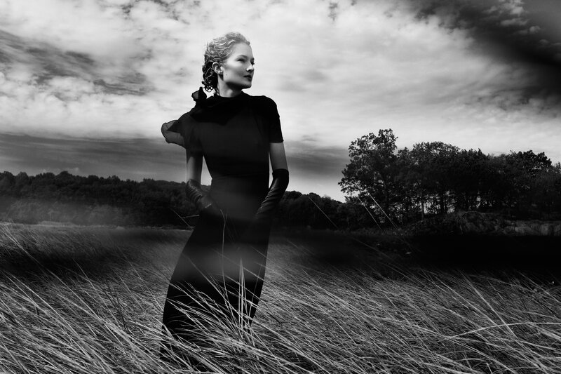 Woman in Black Dress — Dramatic, Photograph, Field