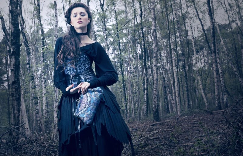 Woman in Black Dress — Dramatic, Photograph, Forest, Handbag