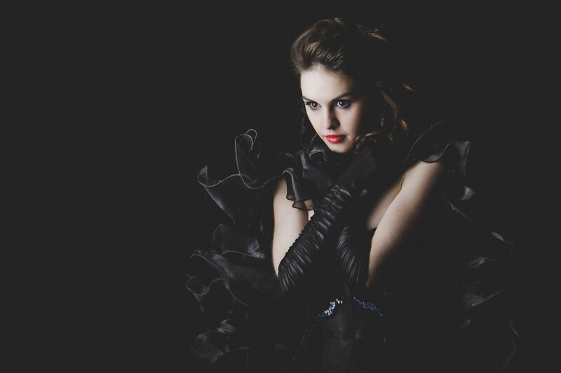 Woman in Black Dress — Dramatic, Photograph, Gloves, Makeup, Dark Gray