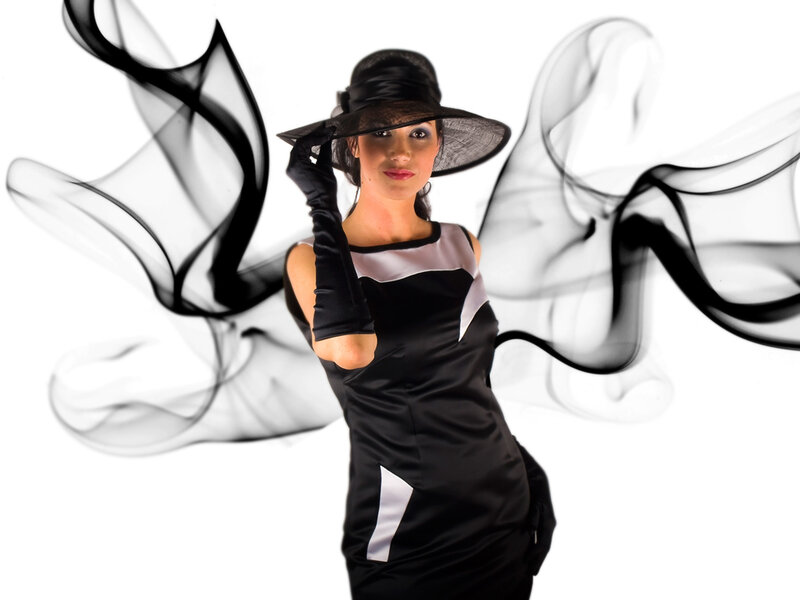 Woman in Black Dress — Dramatic, Photograph, Hat, Gloves
