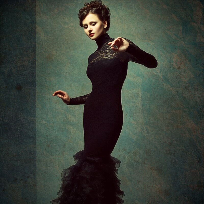 Woman in Black Dress — Dramatic, Photograph, Lace