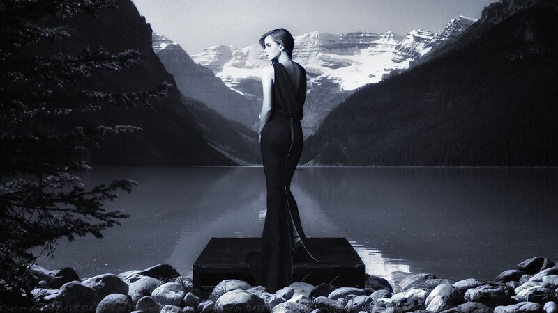 Woman in Black Dress — Dramatic, Photograph, Lake