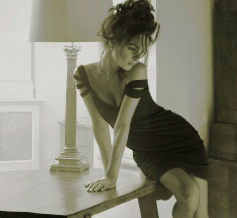 Woman in Black Dress — Dramatic, Photograph, Lamp