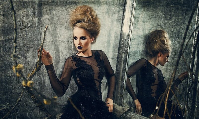 Woman in Black Dress — Dramatic, Photograph, Mirror, Branch