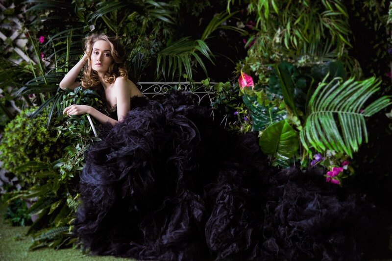 Woman in Black Dress — Dramatic, Photograph, Plants