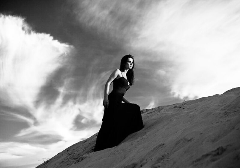 Woman in Black Dress — Dramatic, Photograph, Sand Dune