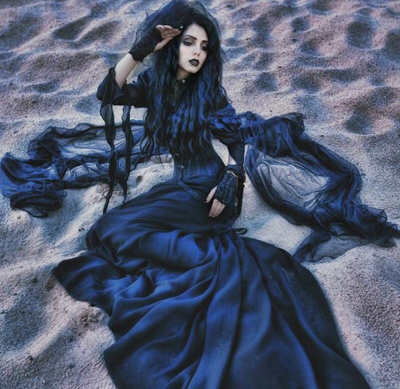 Woman in Black Dress — Dramatic, Photograph, Sand