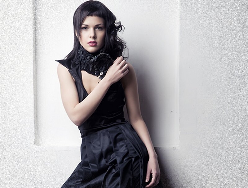 Woman in Black Dress — Dramatic, Photograph, Scarf