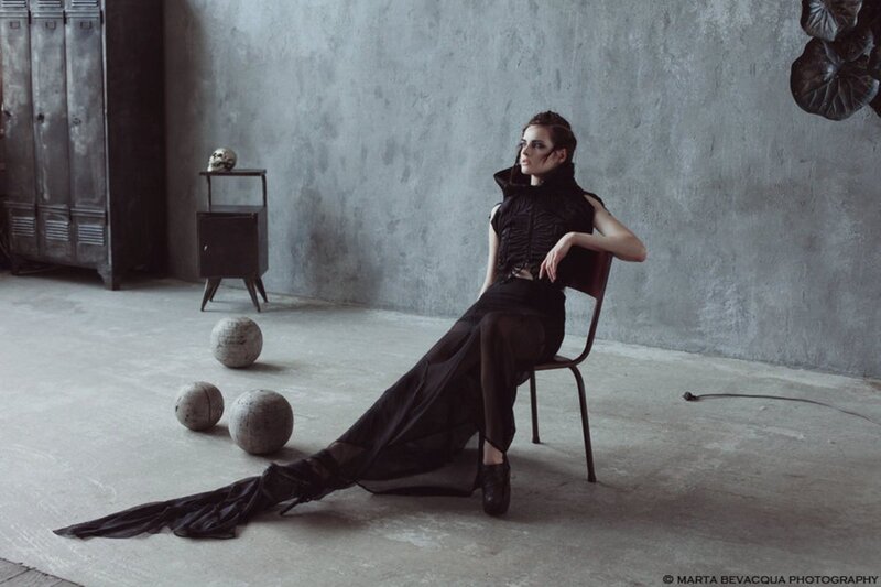 Woman in Black Dress — Dramatic, Photograph, Skull