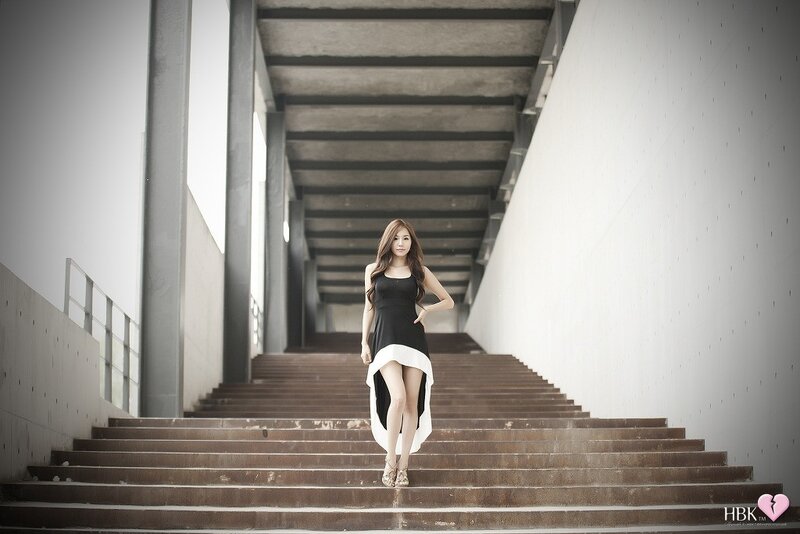 Woman in Black Dress — Dramatic, Photograph, Stairs, Concrete Structure