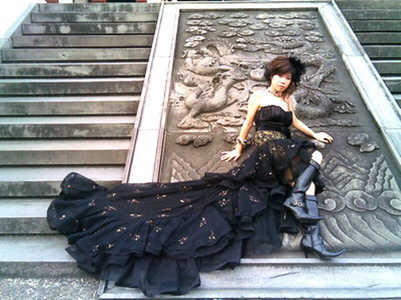 Woman in Black Dress — Dramatic, Photograph, Stairs