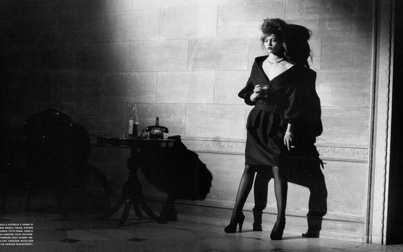 Woman in Black Dress — Dramatic, Photograph, Table, Telephone