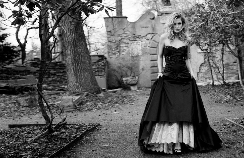 Woman in Black Dress — Dramatic, Photograph, Tree, Ruins