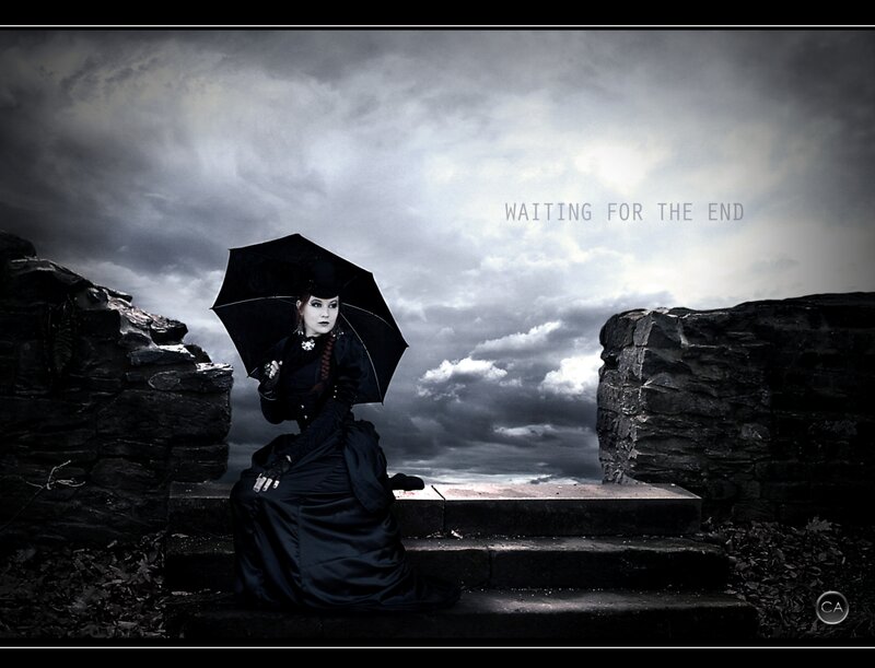 Woman in Black Dress — Dramatic, Photograph, Umbrella