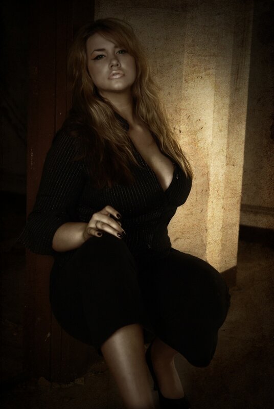 Woman in Black Dress — Dramatic, Photograph, Wall, Floor, Brown