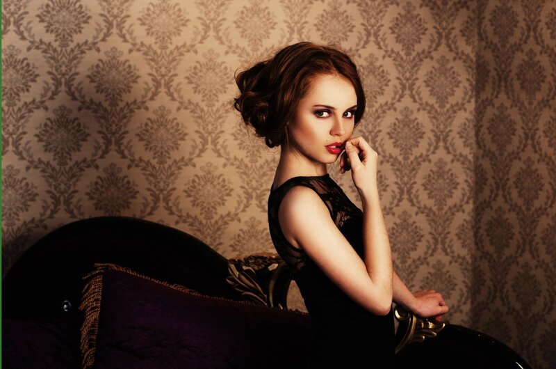 Woman in Black Dress — Dramatic, Photograph, Wallpaper, Couch