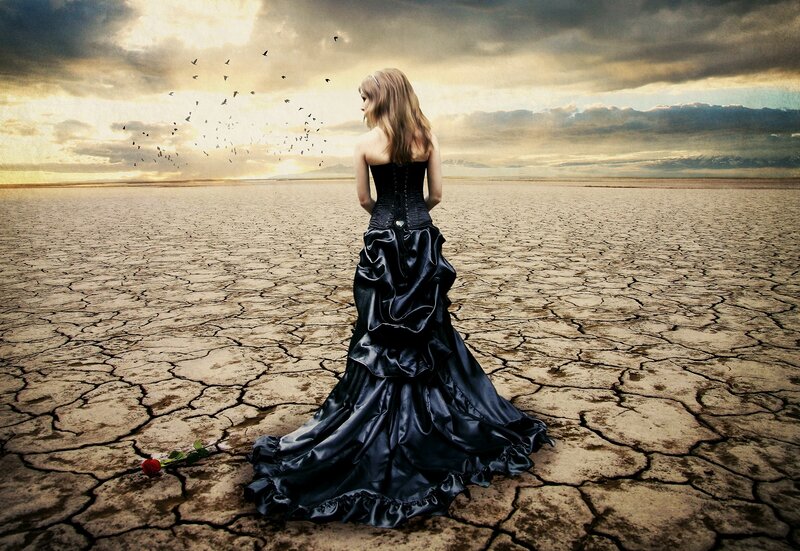 Woman in Black Dress — Dramatic, Sunset, Digital Art