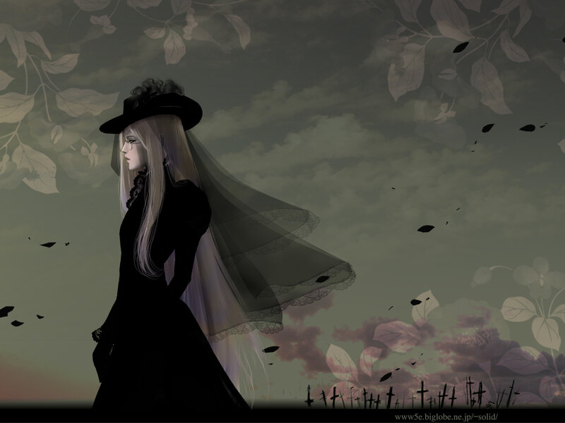 Woman in Black Dress — Dramatic, Sunset, Digital Art, Veil, Hat