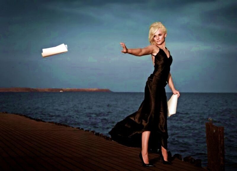 Woman in Black Dress — Dramatic, Sunset, Photograph, Paper