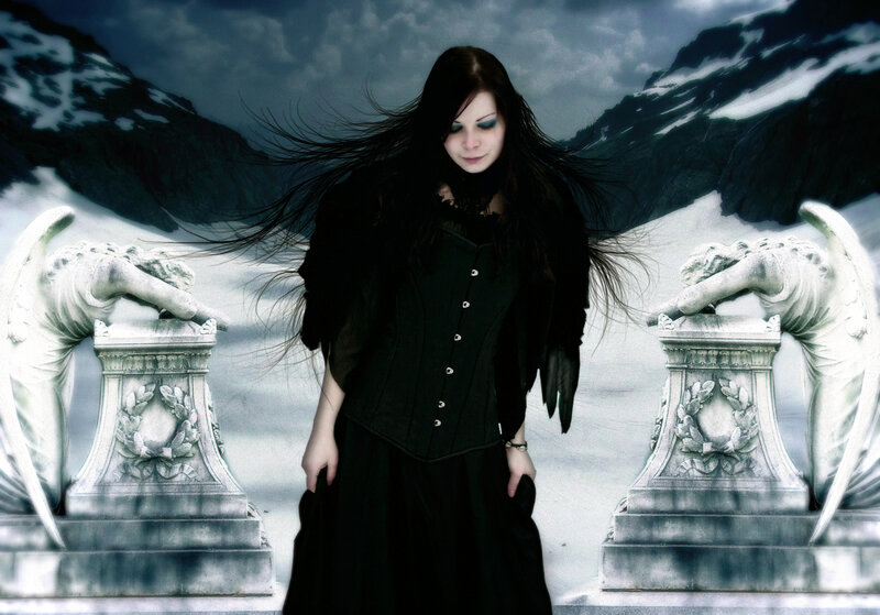 Woman in Black Dress — Dramatic, Winter, Digital Art, Angels