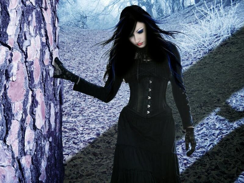 Woman in Black Dress — Dramatic, Winter, Digital Art, Tree