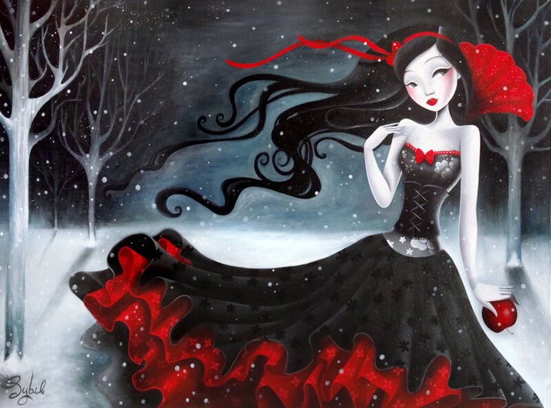 Woman in Black Dress — Dramatic, Winter, Illustration