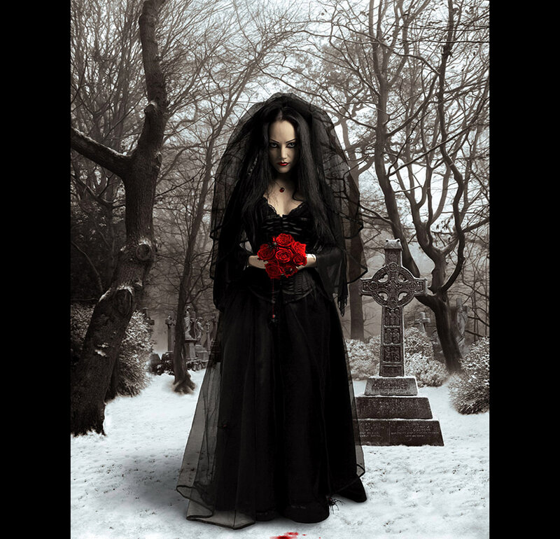 Woman in Black Dress — Dramatic, Winter, Photograph