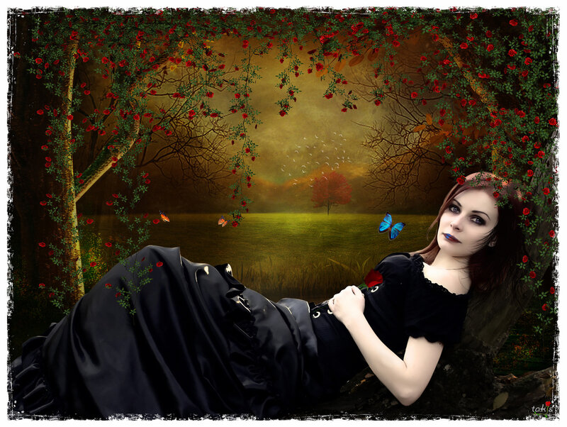 Woman in Black Dress — Dreamy, Sunset, Digital Art