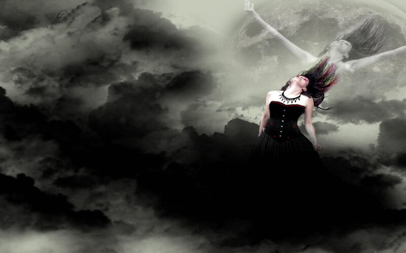 woman in black dress floating