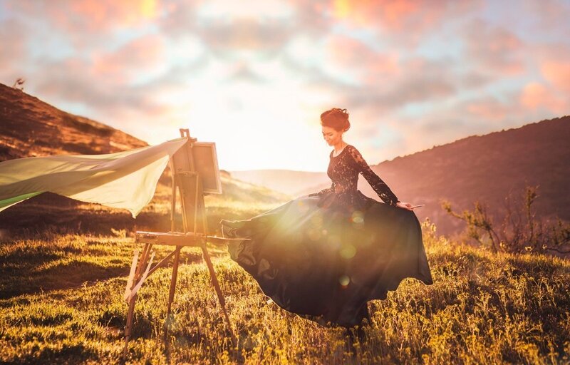 Woman in Black Dress — Gold, Dramatic, Sunset, Photograph