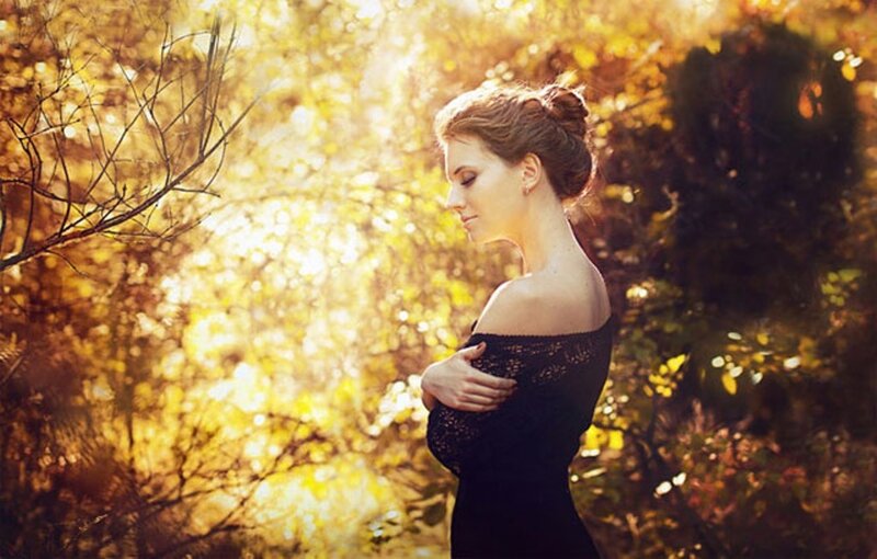Woman in Black Dress — Gold, Serene, Autumn