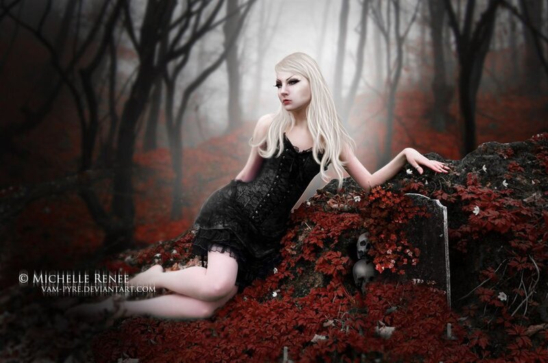 Woman in Black Dress — Gothic, Autumn, Digital Art