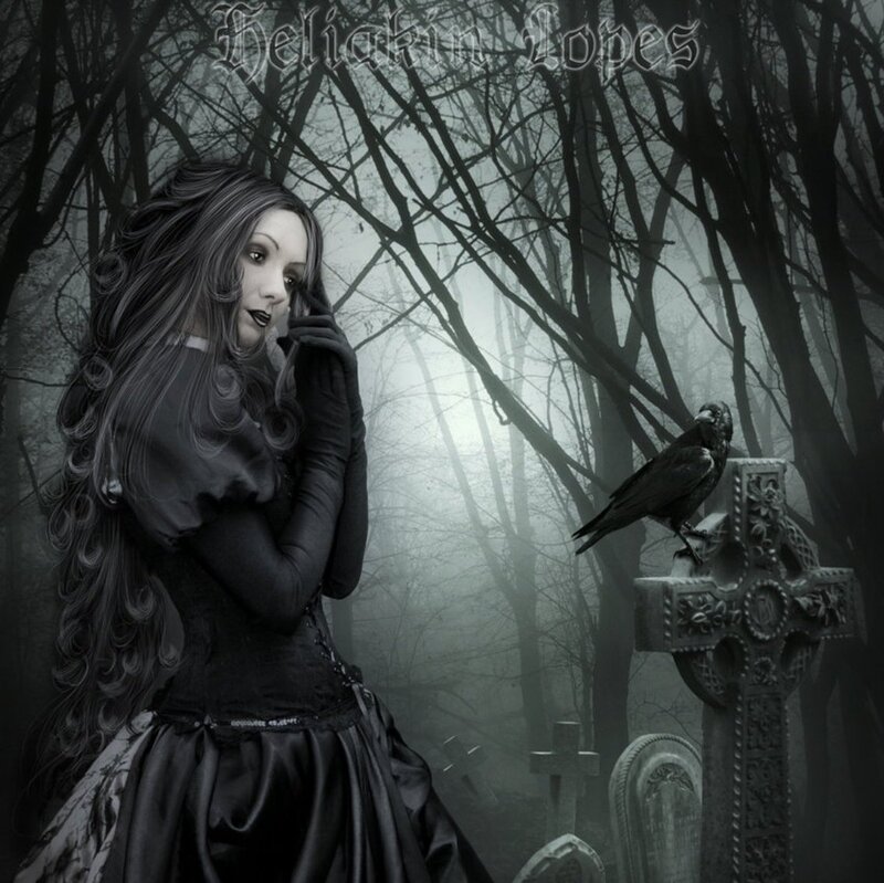 Woman in Black Dress — Gothic, Night, Digital Art, Crow