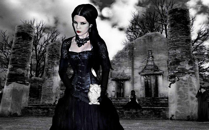 Woman in Black Dress — Gothic, Night, Digital Art