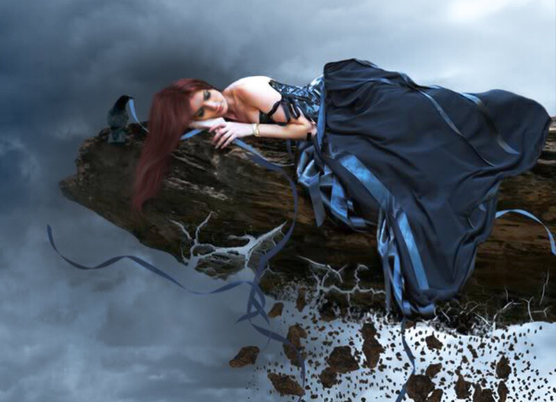 Woman in Black Dress — Gray, Dramatic, Digital Art