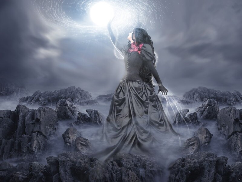 Woman in Black Dress — Gray, Dramatic, Night, Digital Art