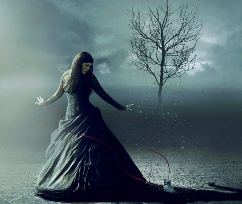 Woman in Black Dress — Gray, Dramatic, Night