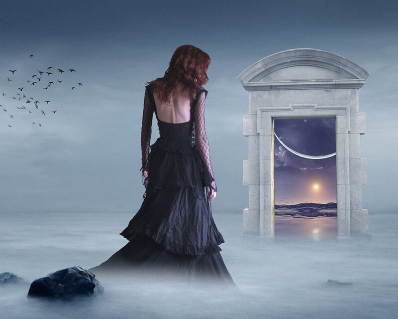 Woman in Black Dress — Gray, Mysterious