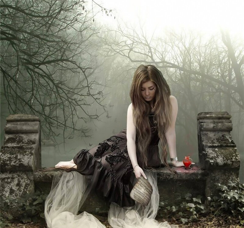 Woman in Black Dress — Gray, Somber, Morning