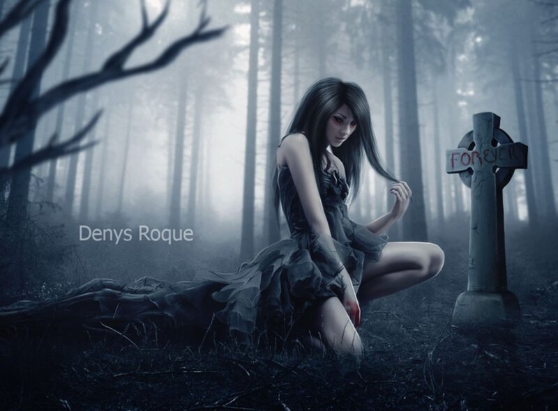 Woman in Black Dress — Gray, Somber, Night