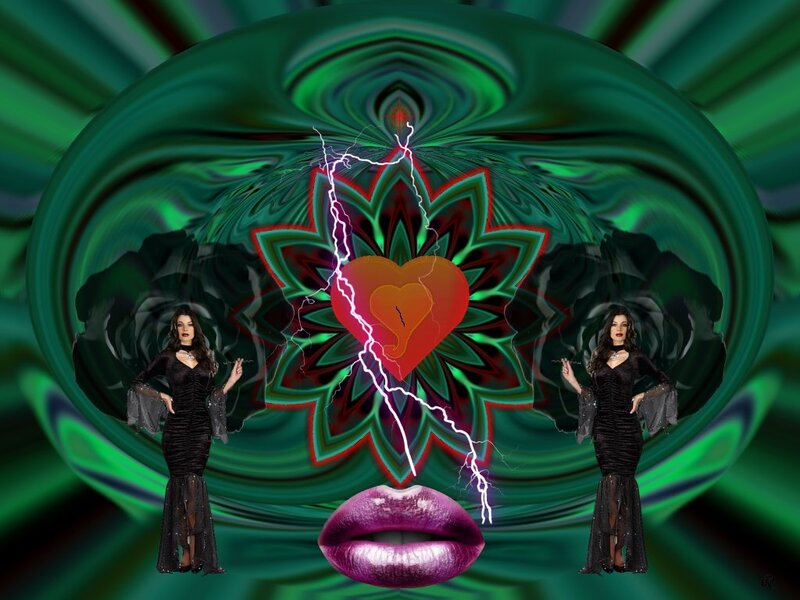 Woman in Black Dress — Green, Dramatic, Digital Art, Heart