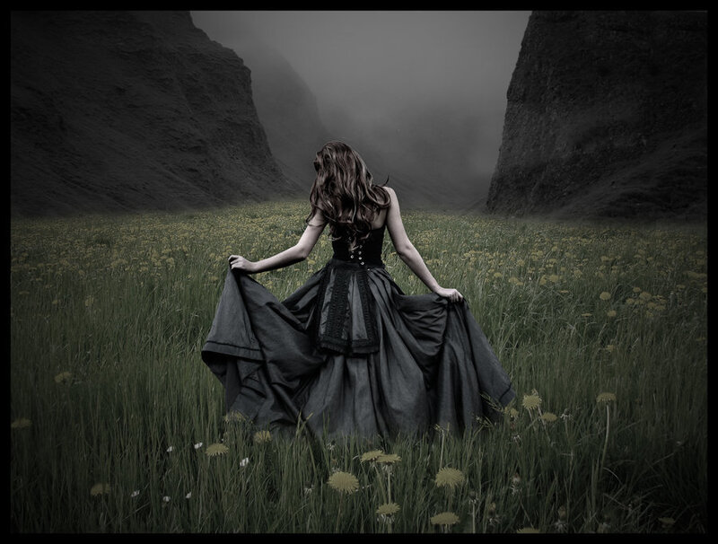 Woman in Black Dress — Green, Dramatic, Photograph