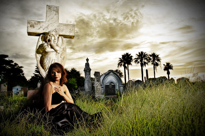 Woman in Black Dress — Green, Dramatic, Sunset, Photograph