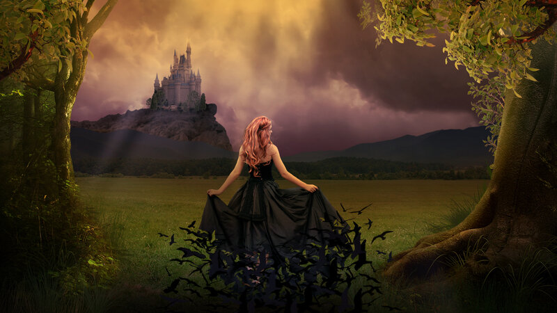 Woman in Black Dress — Green, Dramatic, Sunset